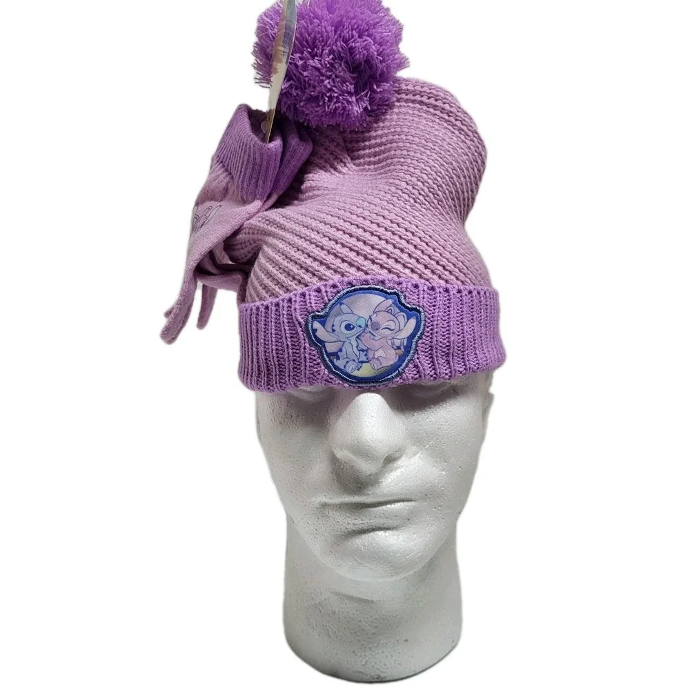 Disney Stitch & Angel 2pc Kids' One Size Winter Beanie Hat and Gloves Set NWT‎